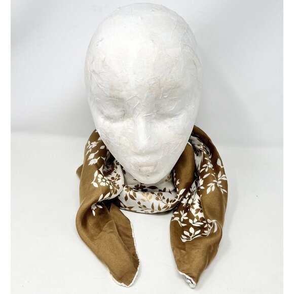 Melle Ricci Square Scarf‎ 100% Silk Brown Cream Gold Floral Bandanna 31" Paris - Picture 5 of 11